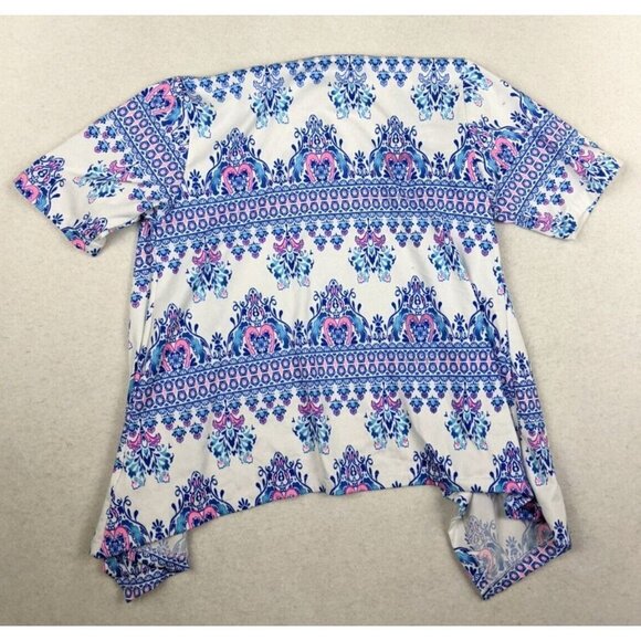 LIMITED TOO GIRLS WHITE BLUE PINK PRINT SHORT SLEEVE STRETCH KNIT TOP - M 10/12 - Picture 7 of 7